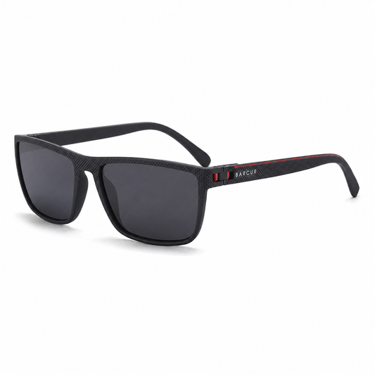 BARCUR Lightweight TR90 Rectangular Polarized UV400 Sunglasses - Red Gray