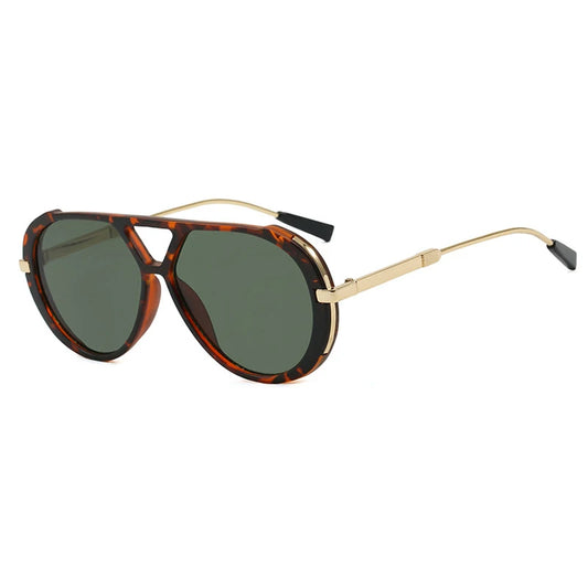 Oversized Colorful Pilot Punk Sunglasses-Leopard/Black