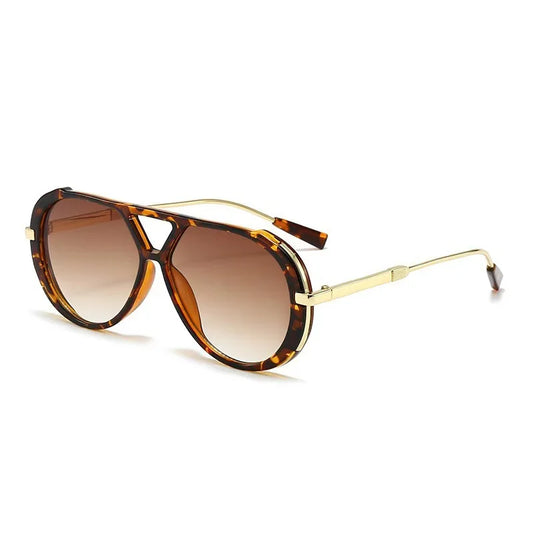 Oversized Colorful Pilot Punk Sunglasses-Leopard/Brown