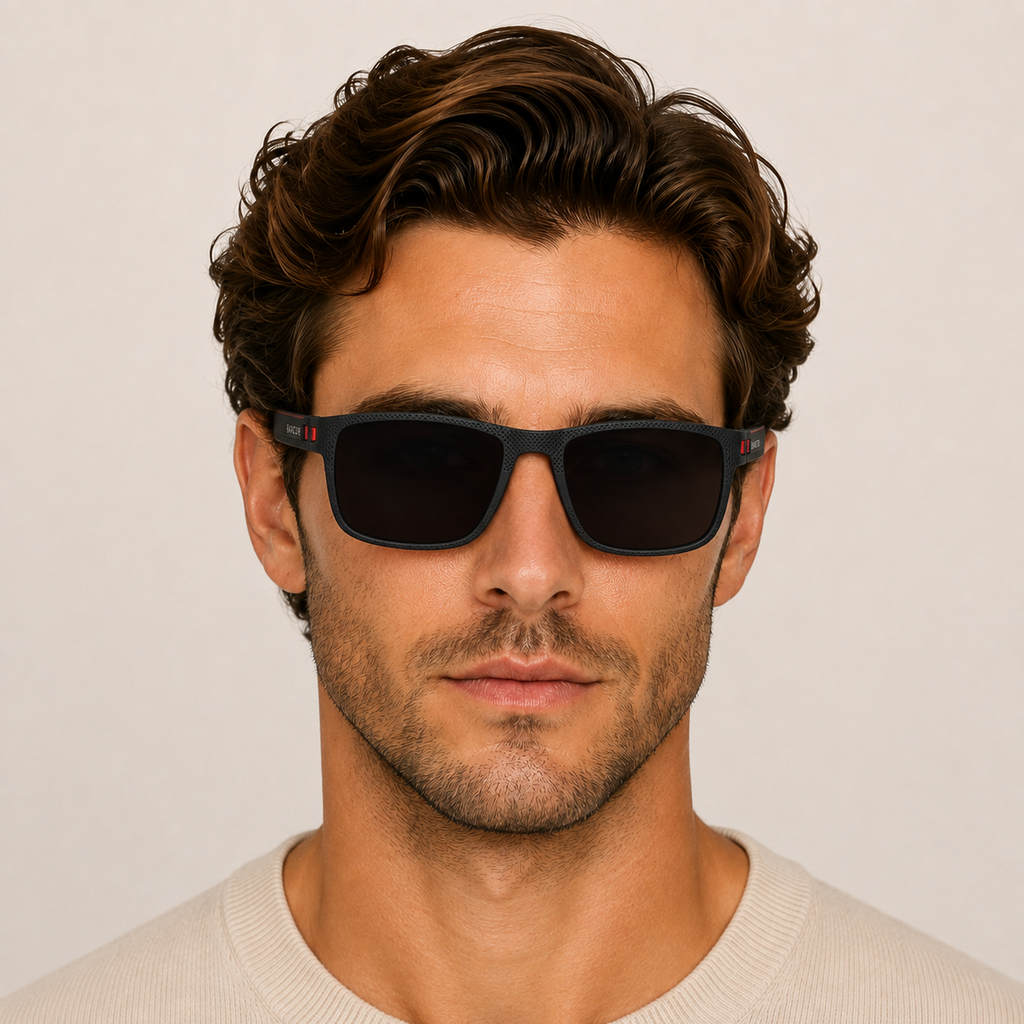 BARCUR Lightweight TR90 Rectangular Polarized UV400 Sunglasses - Red Gray