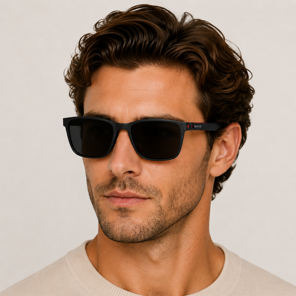 BARCUR Lightweight TR90 Rectangular Polarized UV400 Sunglasses - Red Gray