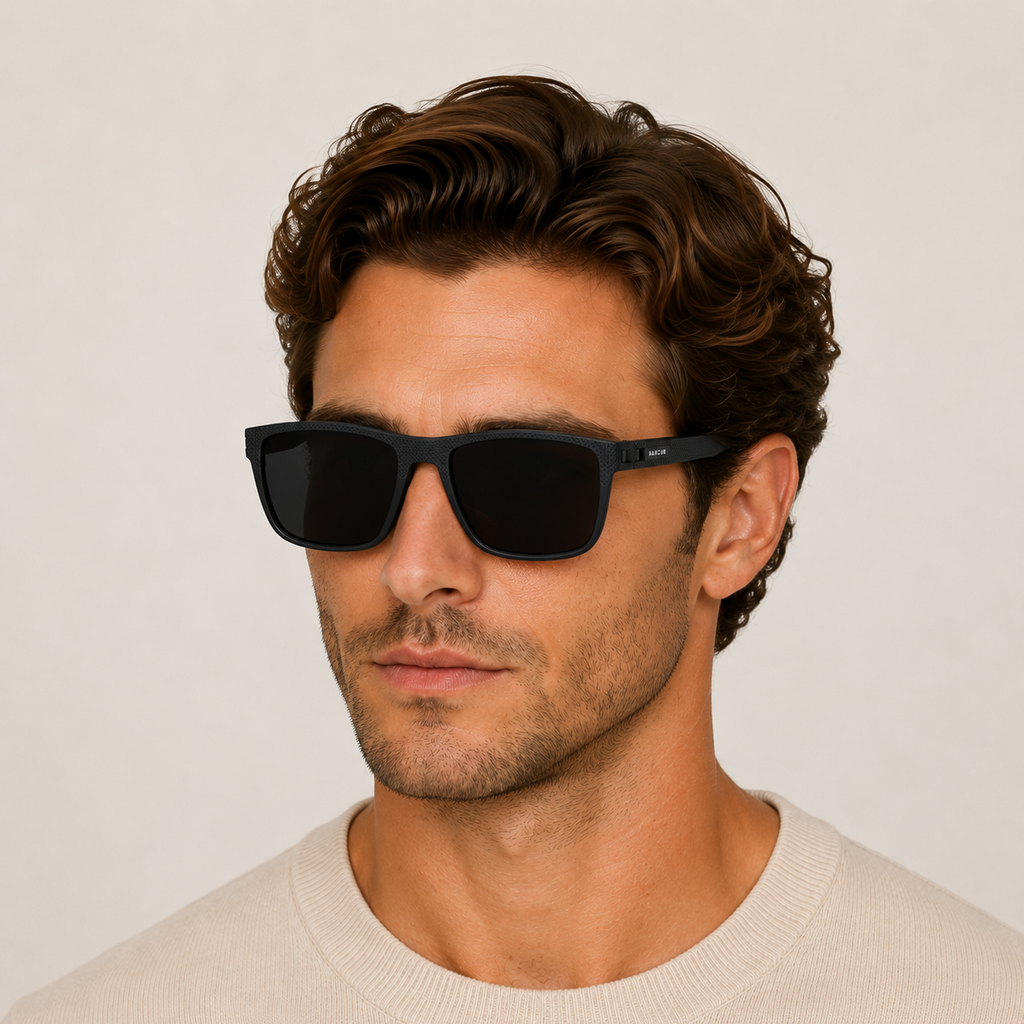 BARCUR Lightweight TR90 Rectangular Polarized UV400 Sunglasses - Black Gray