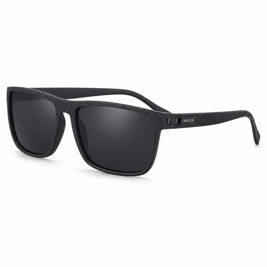 BARCUR Lightweight TR90 Rectangular Polarized UV400 Sunglasses - Black Gray