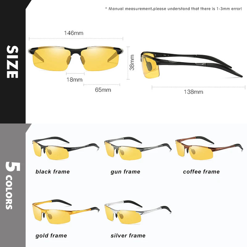 Photochromic Polarized Pilot Driving Sunglasses - Gun-Yellow