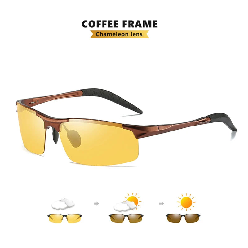 Photochromic Polarized Pilot Driving Sunglasses-Coffee