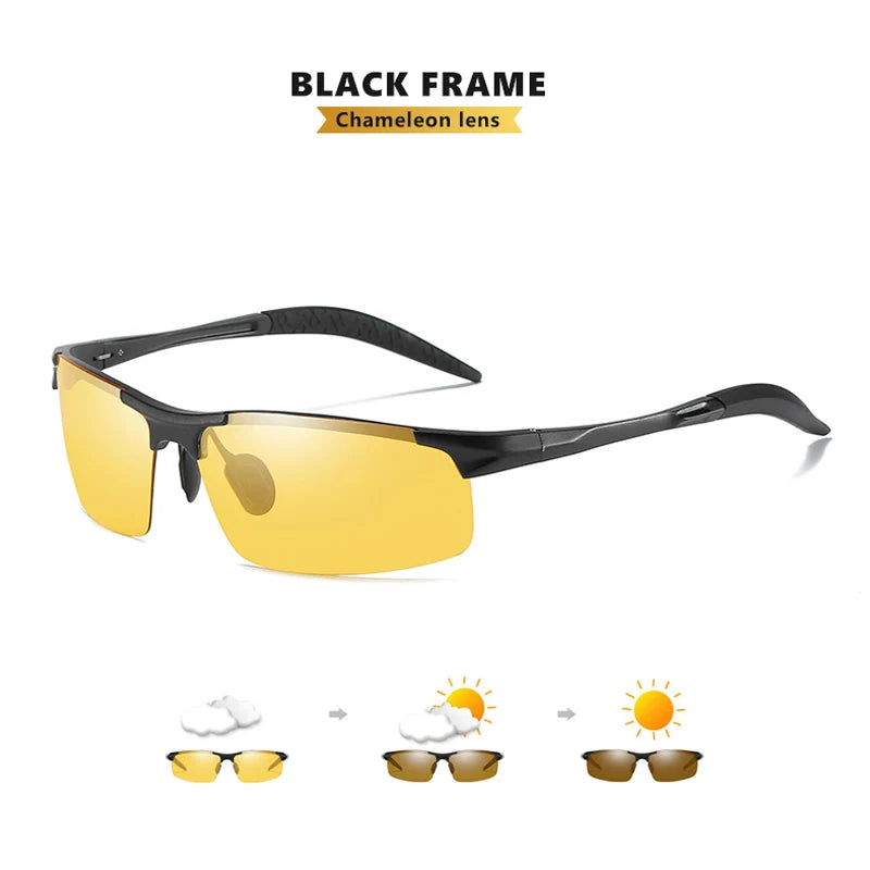 Photochromic Polarized Pilot Driving Sunglasses - Black-Yellow