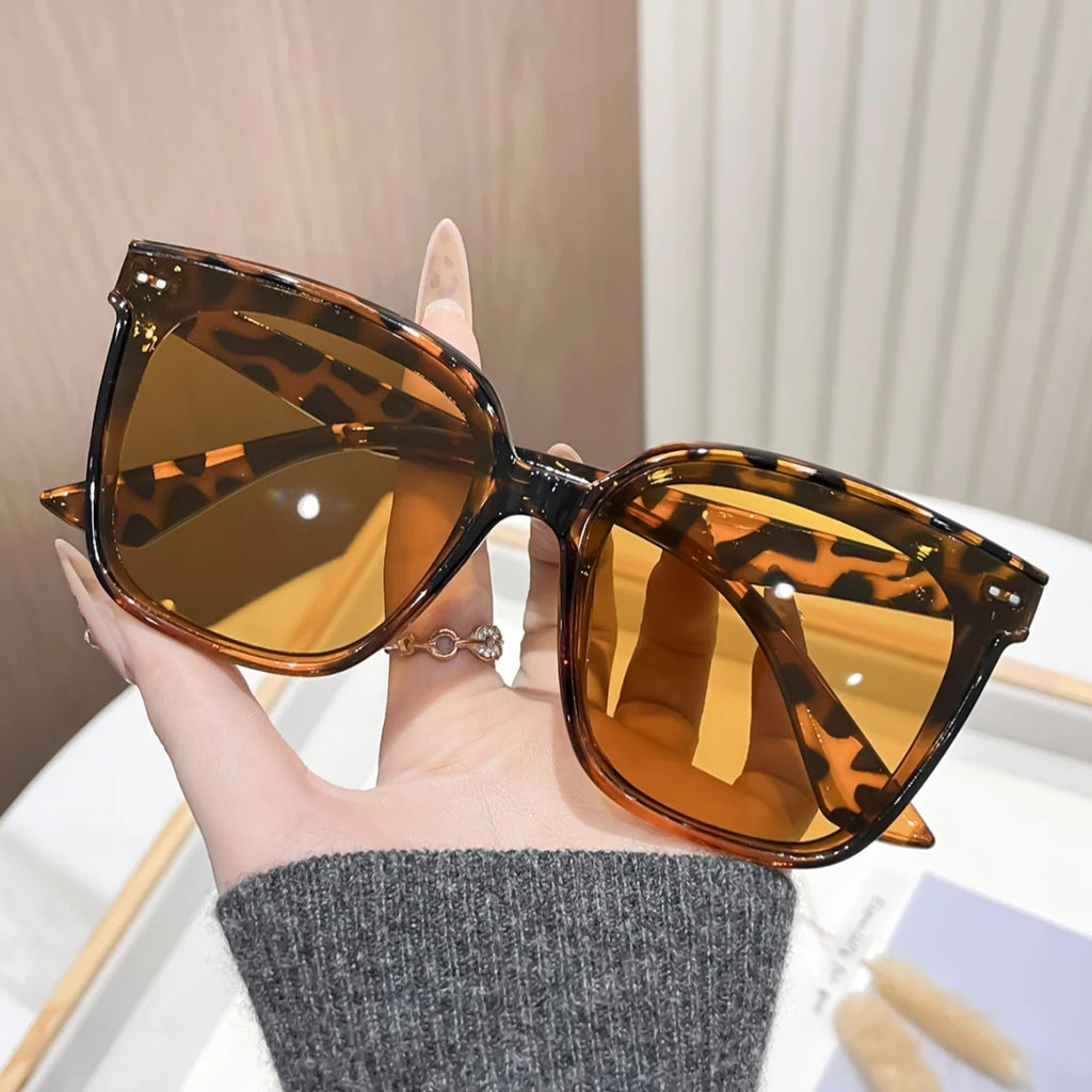 Retro Square Anti-Reflective UV400 Sunglasses-Leopard Turtle