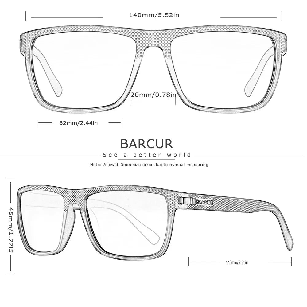 BARCUR Lightweight TR90 Rectangular Polarized UV400 Sunglasses - Blue Gray