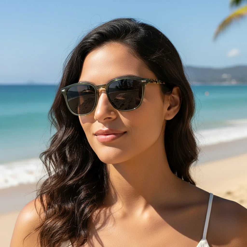 Retro Slim Square UV400 Sunglasses – Green