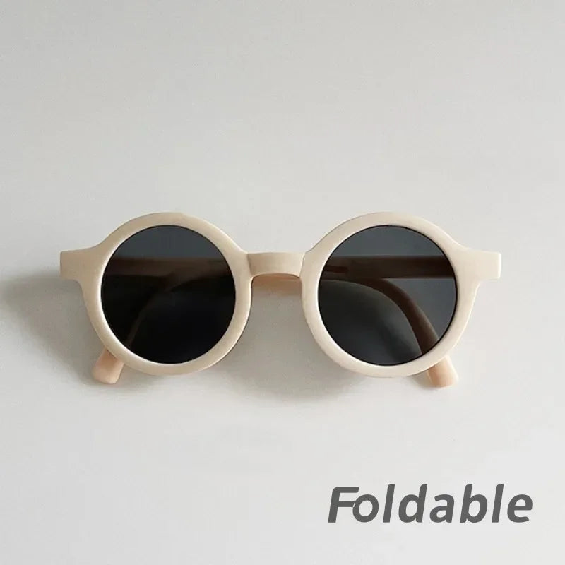 Foldable Kids’ Oval UV400 Sunglasses-Beige