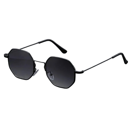 Black sunglasses with gradient lenses on a dark gray background