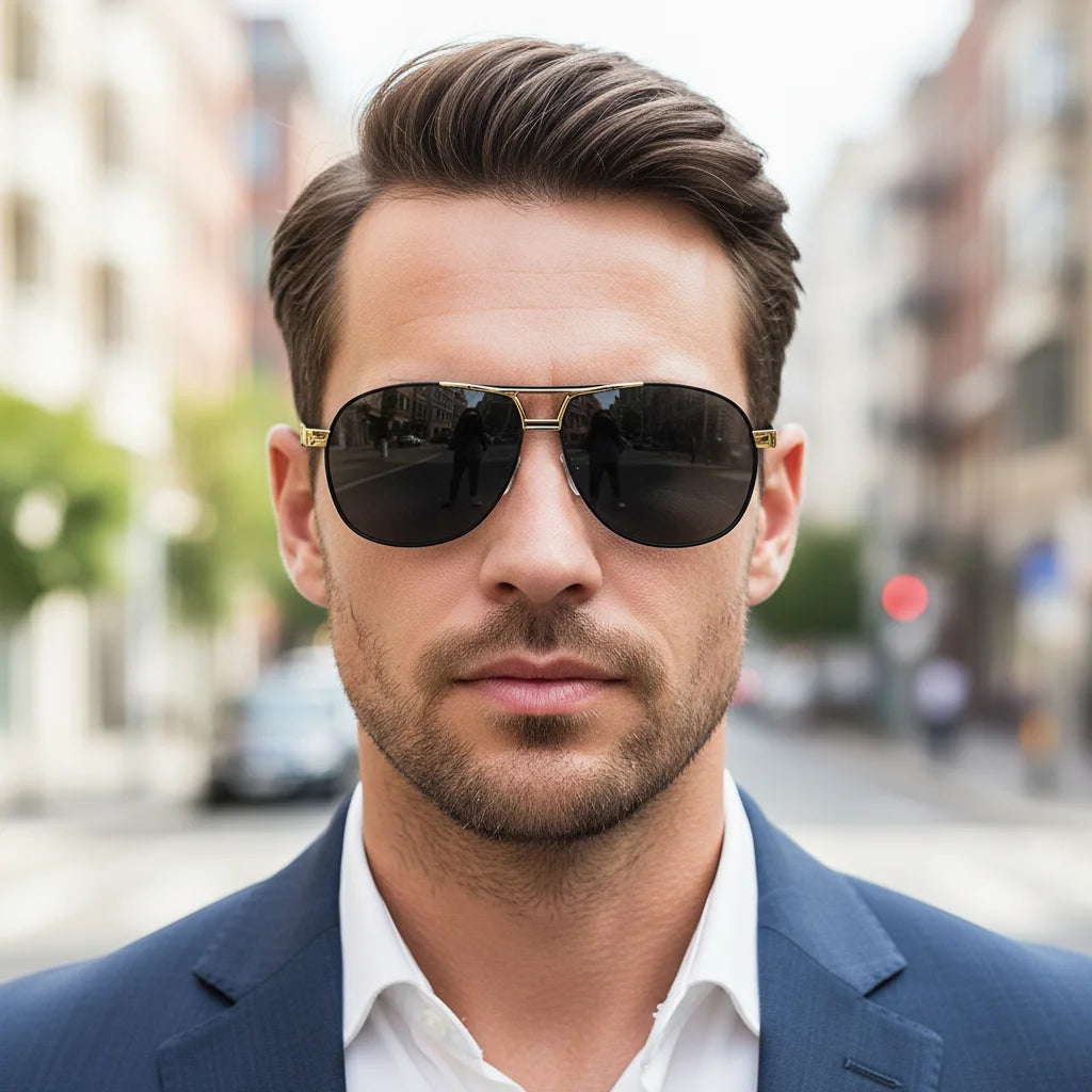Polarized Double-Bridge Aviator Sunglasses