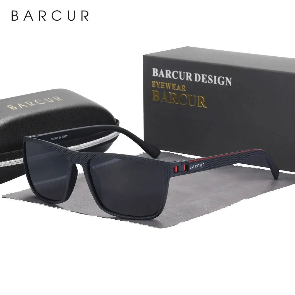 BARCUR Lightweight TR90 Rectangular Polarized UV400 Sunglasses - Red Gray
