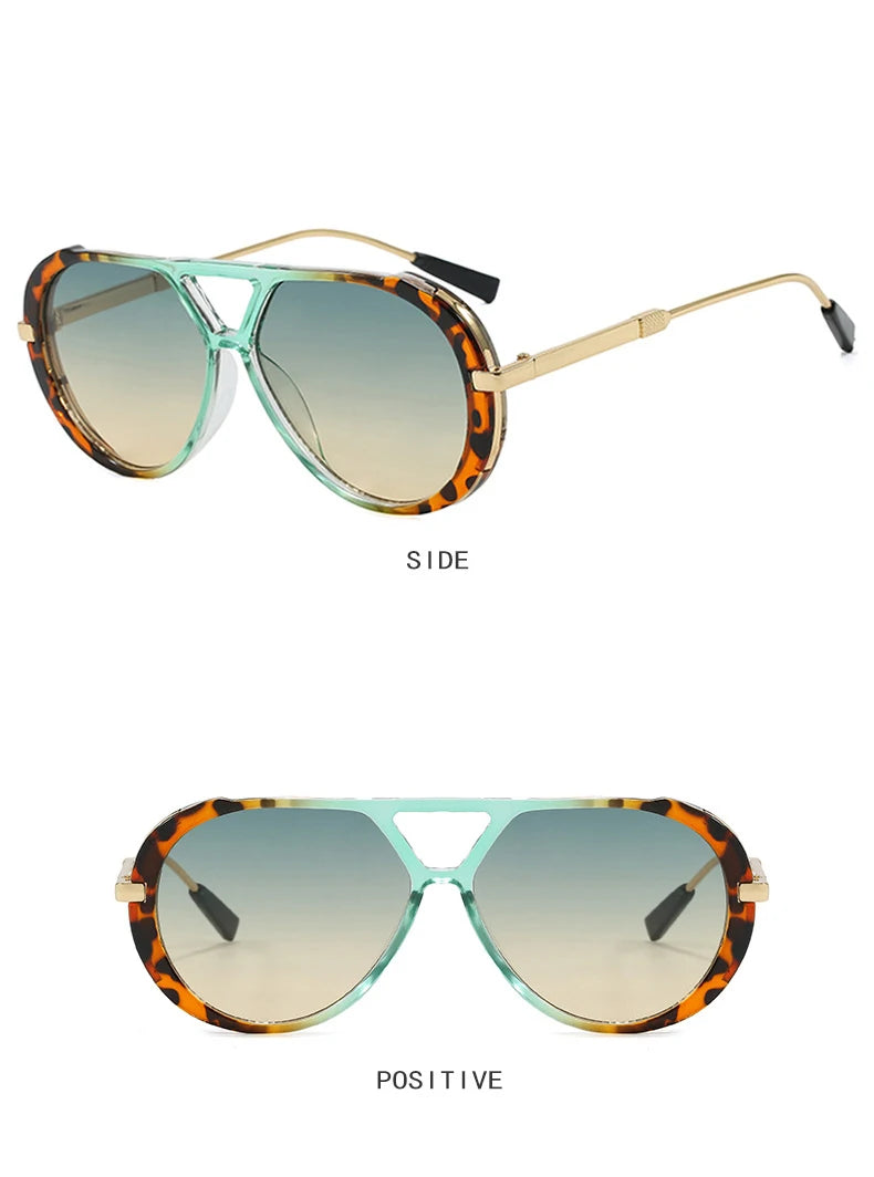 Oversized Colorful Pilot Punk Sunglasses-Leopard/Green