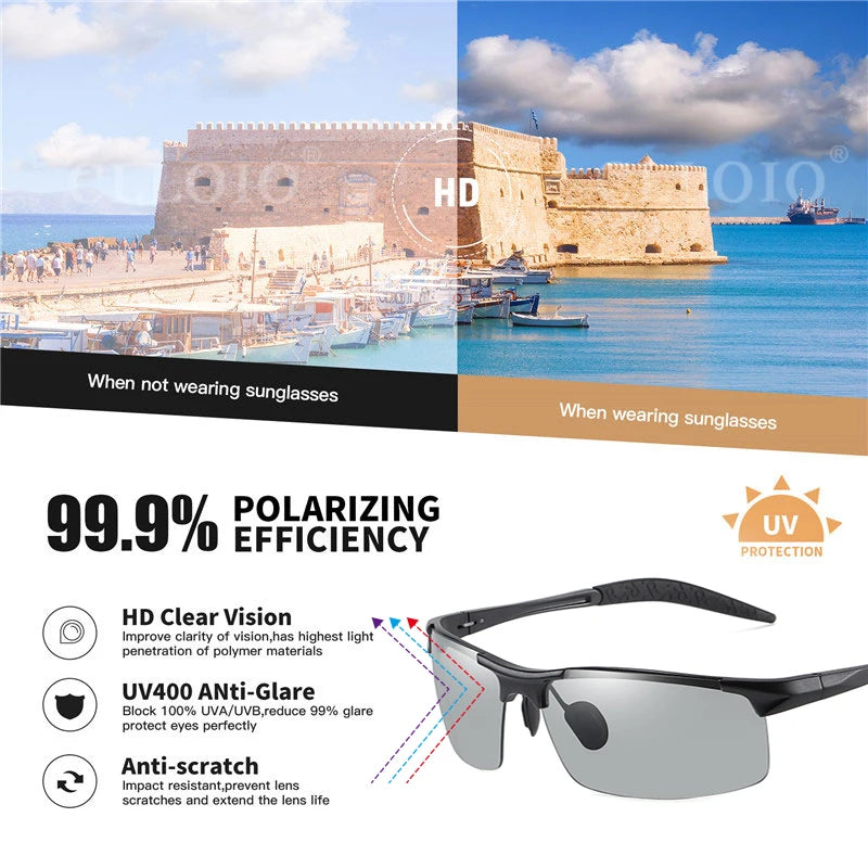 CLLOIO Aluminum-Magnesium Photochromic UV400 Driving Sunglasses