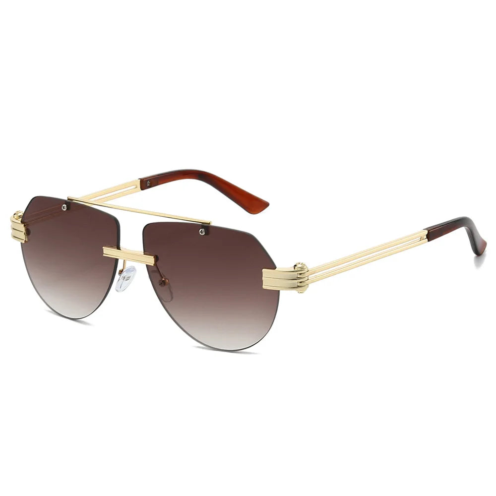 Rimless Double-Bridge Pilot Sunglasses