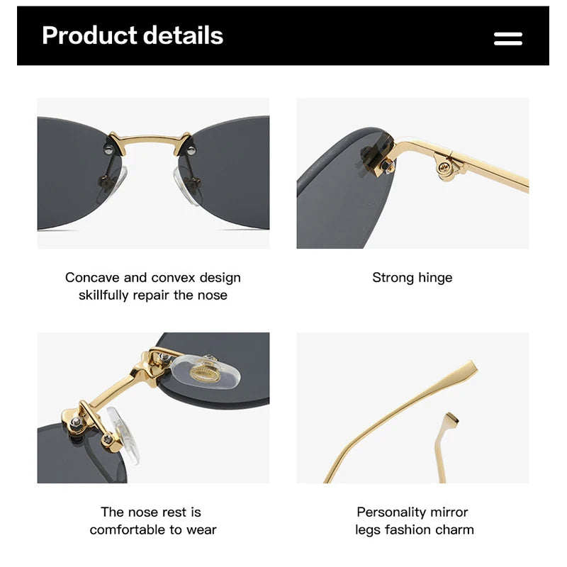Diamond-Detail Rimless Oval Sunglasses