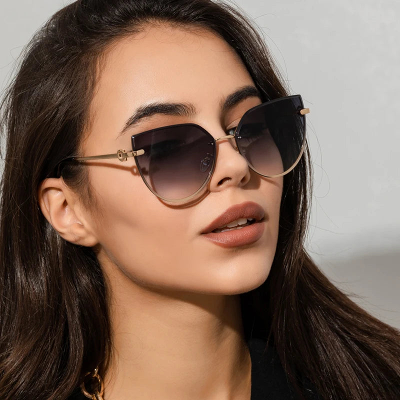 Rimless Gradient Cat-Eye Sunglasses