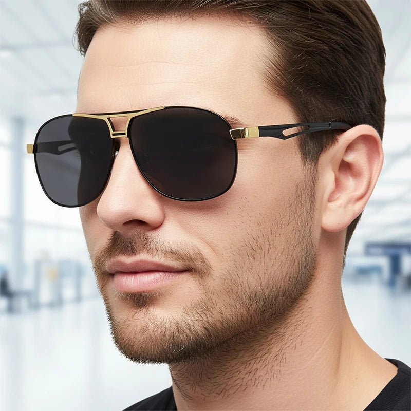 Polarized Double-Bridge Aviator Sunglasses