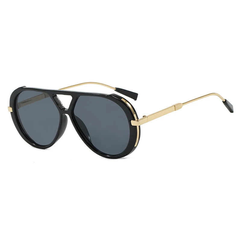 Oversized Colorful Pilot Punk Sunglasses-Black/Black