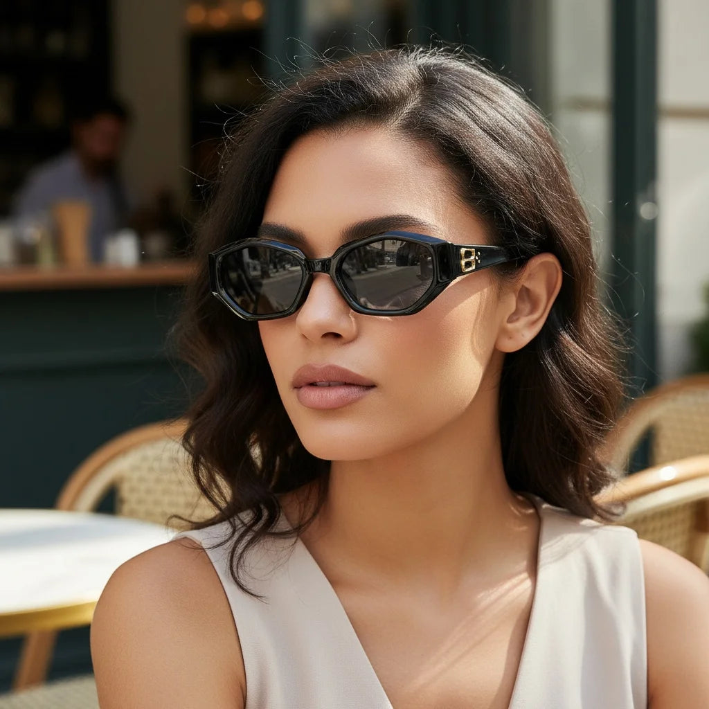 Narrow Polygon Cat-Eye Sunglasses