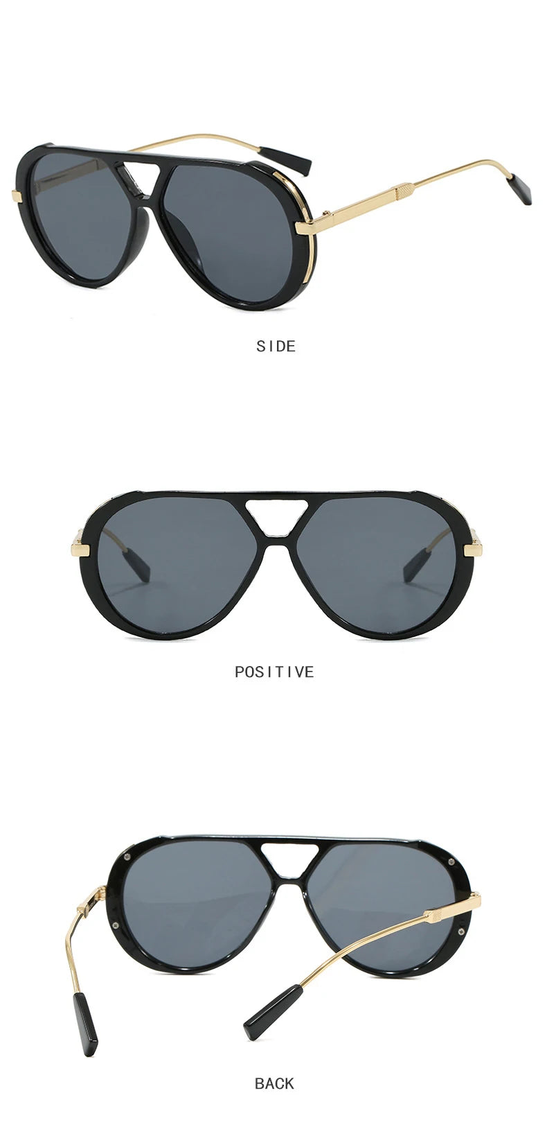 Oversized Colorful Pilot Punk Sunglasses-Black/Black
