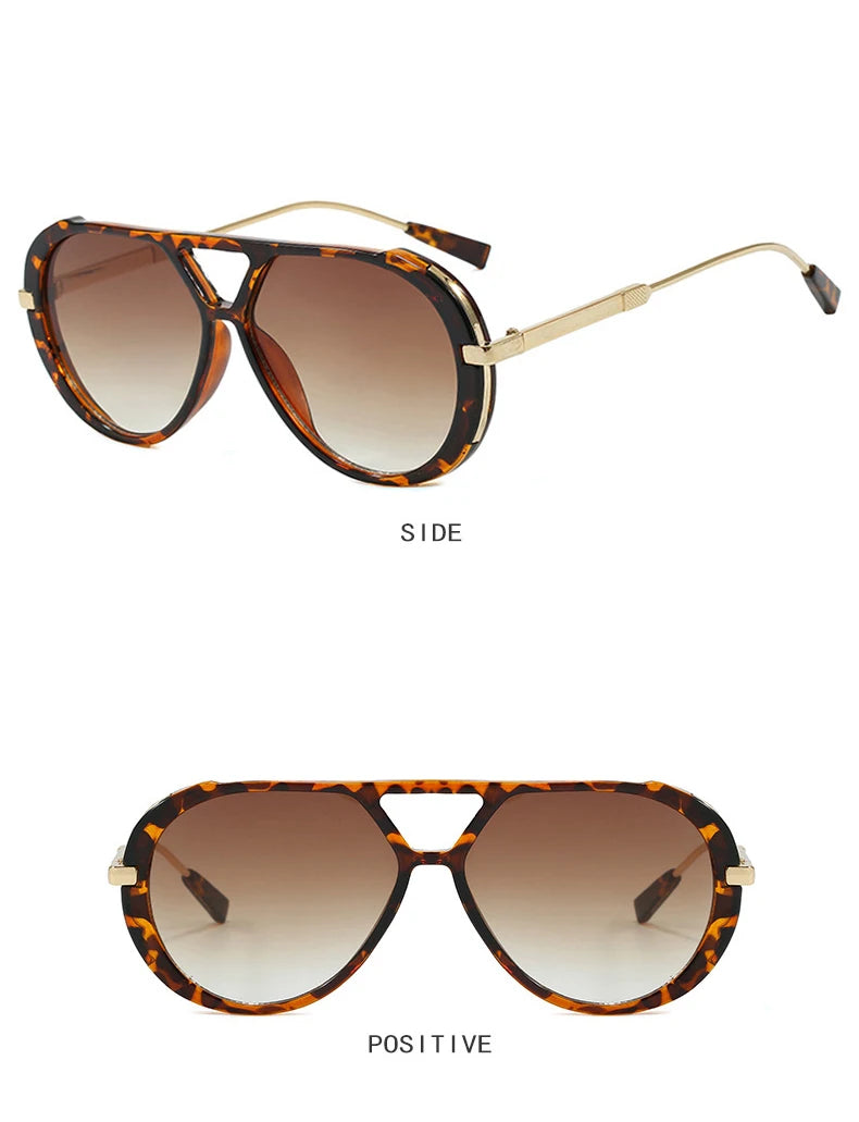 Oversized Colorful Pilot Punk Sunglasses-Leopard/Brown