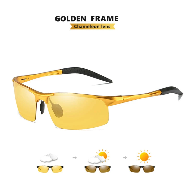 Photochromic Polarized Pilot Driving Sunglasses-Golden
