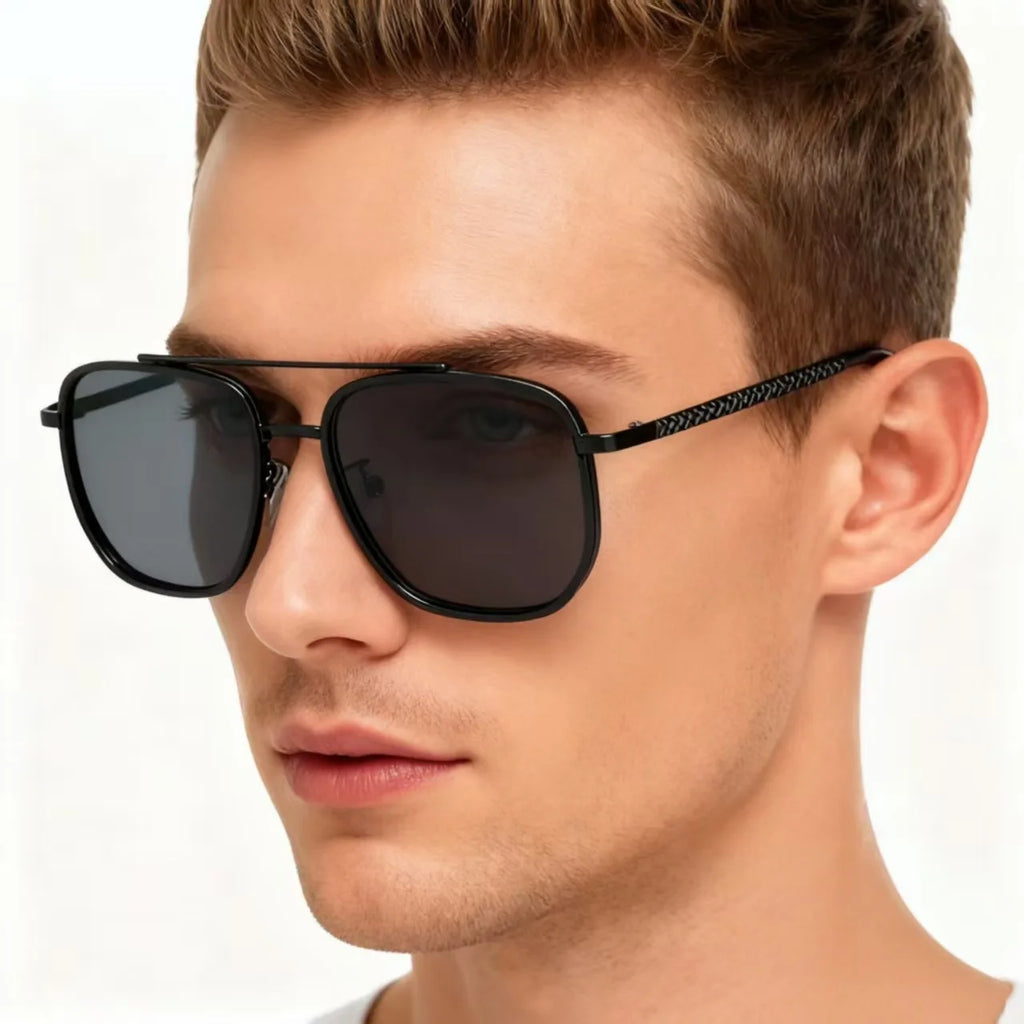 Retro Double-Bar Square Sunglasses