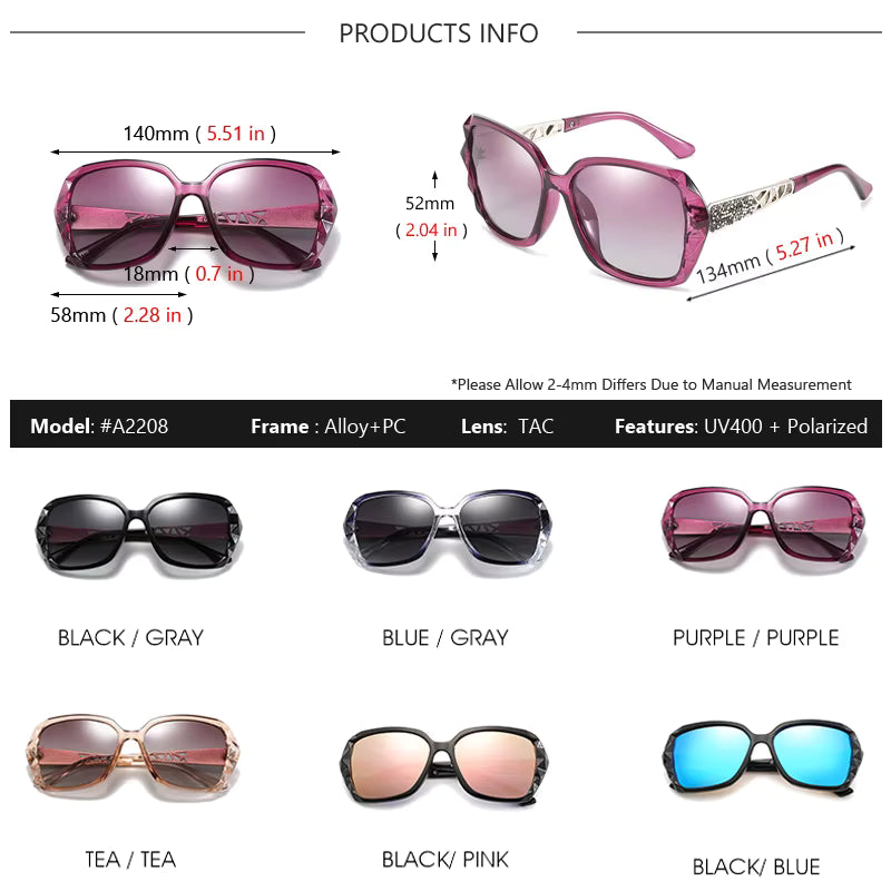 Diamond-Detail Polarized Square Sunglasses