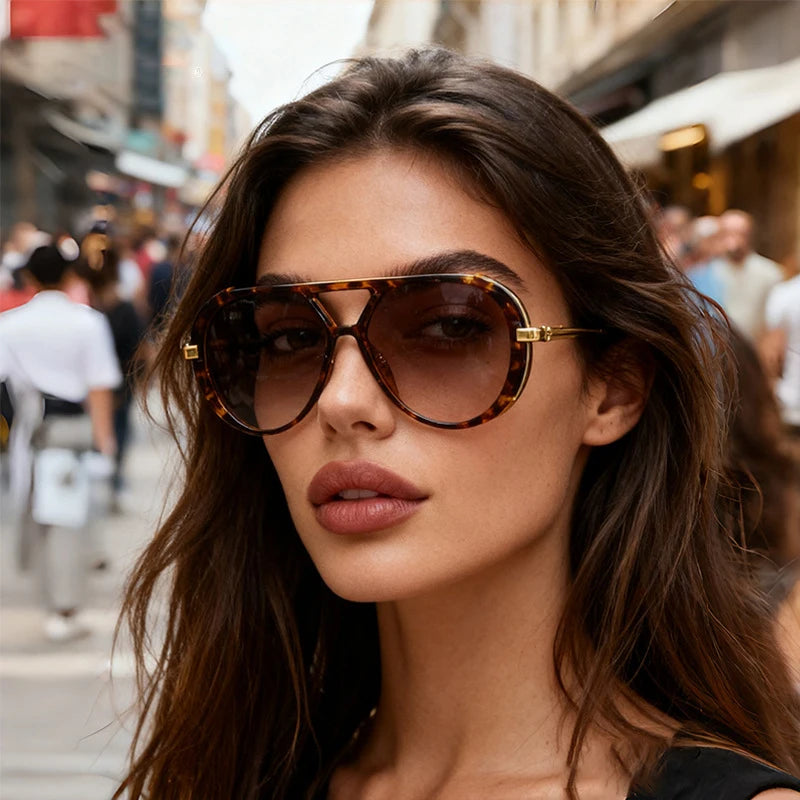 Oversized Colorful Pilot Punk Sunglasses-Leopard/Black