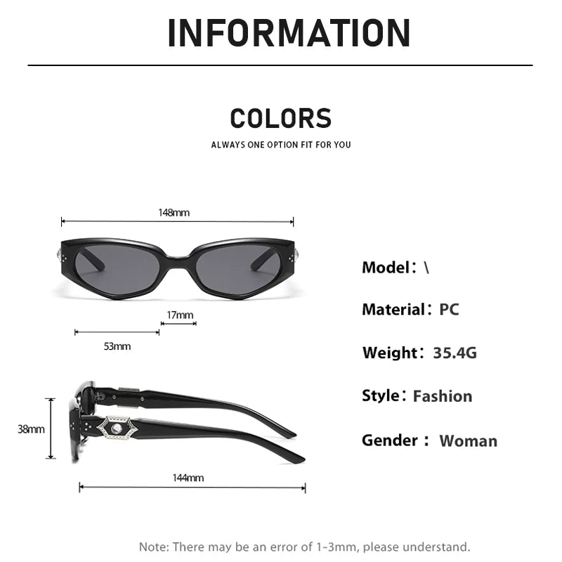 Diamond-Detail Slim Cat-Eye Sunglasses