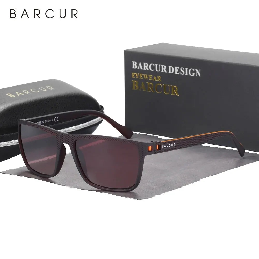 BARCUR Lightweight TR90 Rectangular Polarized UV400 Sunglasses - Tea