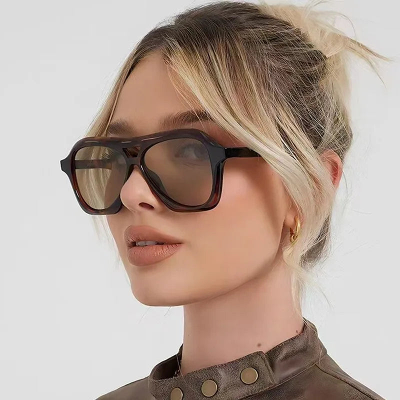 Oversized Double-Bridge Pilot Sunglasses