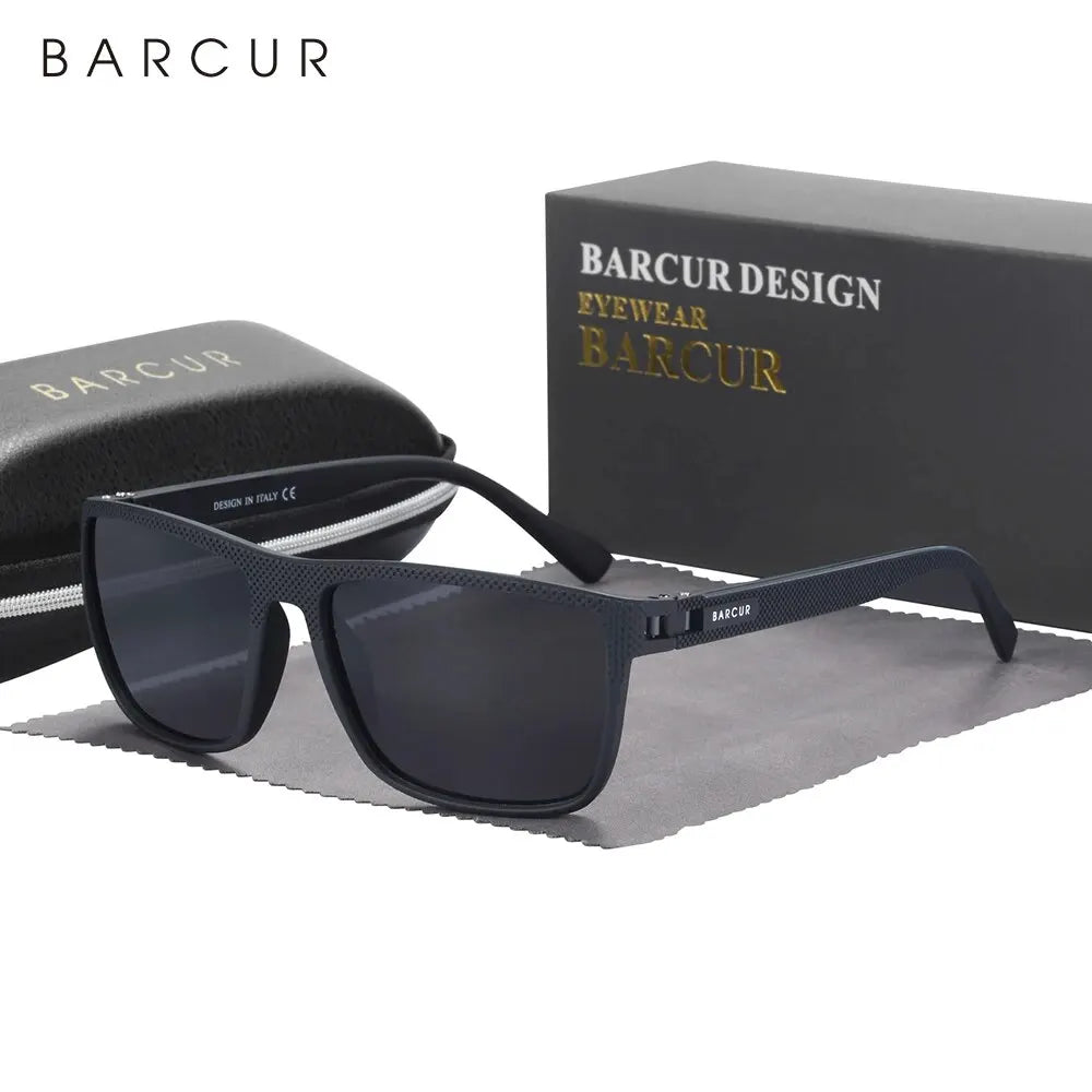 BARCUR Lightweight TR90 Rectangular Polarized UV400 Sunglasses - Black Gray