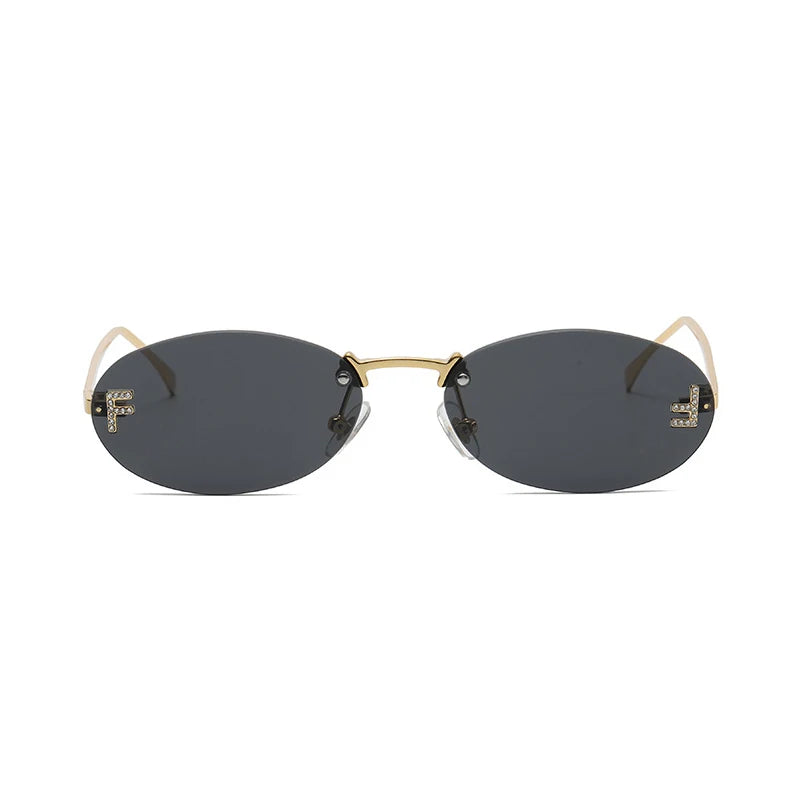 Diamond-Detail Rimless Oval Sunglasses