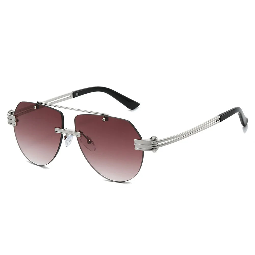Rimless Double-Bridge Pilot Sunglasses