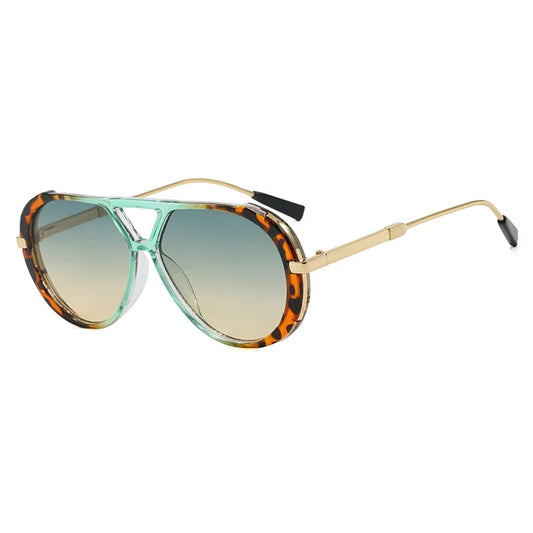 Oversized Colorful Pilot Punk Sunglasses-Leopard/Green