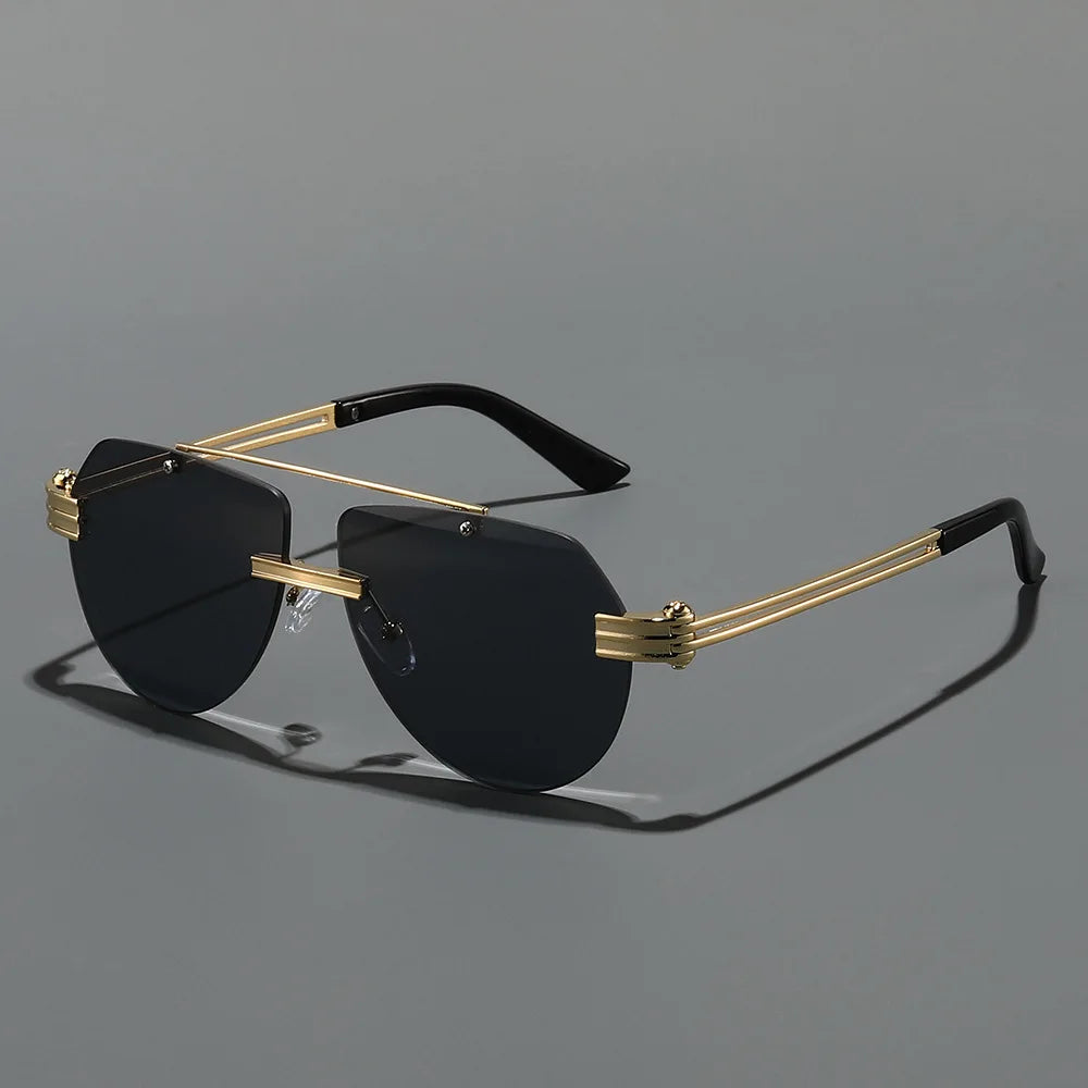 Rimless Double-Bridge Pilot Sunglasses