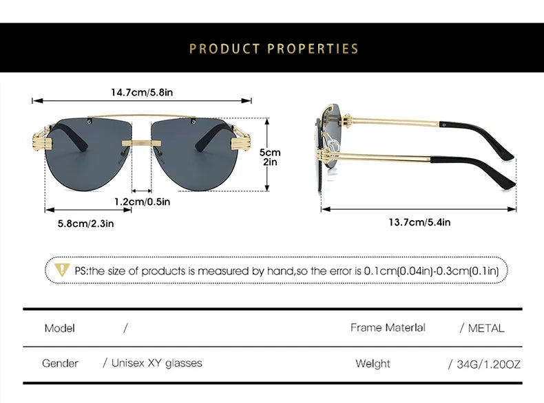 Rimless Double-Bridge Pilot Sunglasses