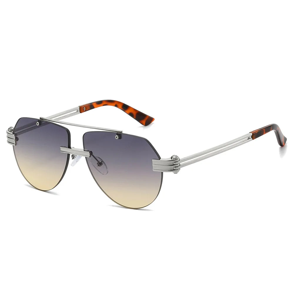 Rimless Double-Bridge Pilot Sunglasses