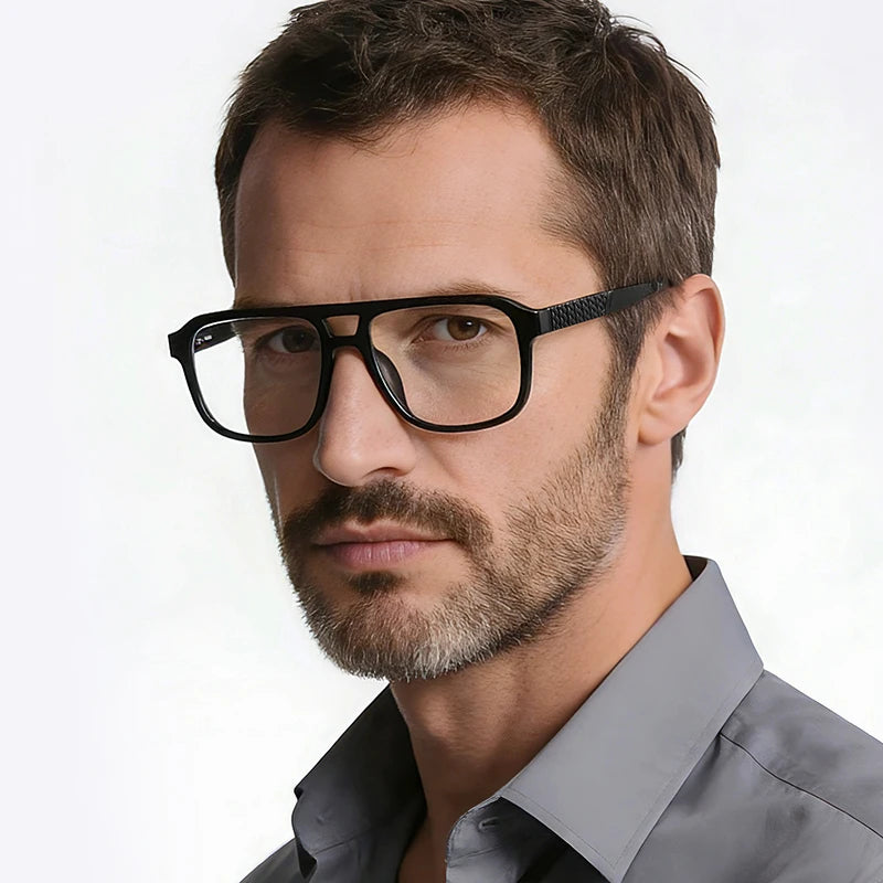 Men’s Classic Square Full-Rim Glasses-Brown