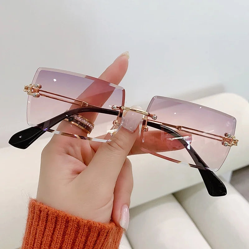 Rimless Gradient Rectangle Sunglasses