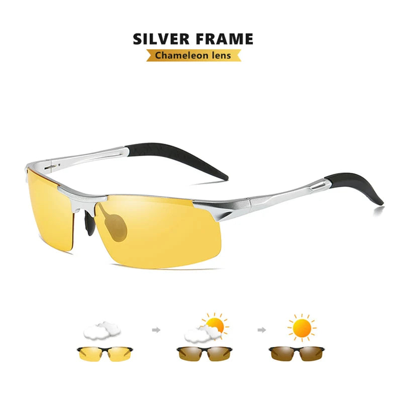 Photochromic Polarized Pilot Driving Sunglasses-Silver