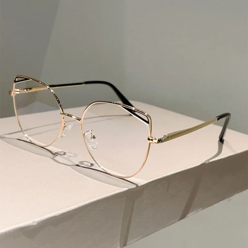 Oversized Metal-Rim Cat-Eye Glasses