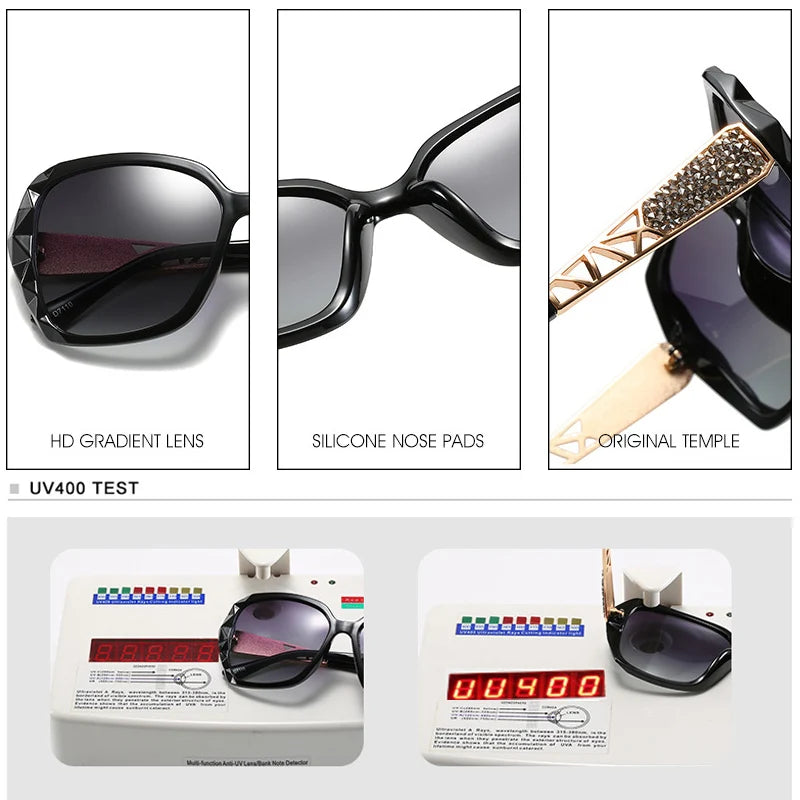 Diamond-Detail Polarized Square Sunglasses