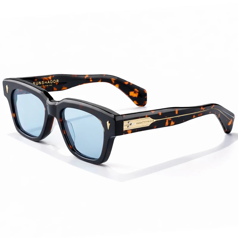 Handmade Acetate Square UV400 Sunglasses-Leopard/Blue