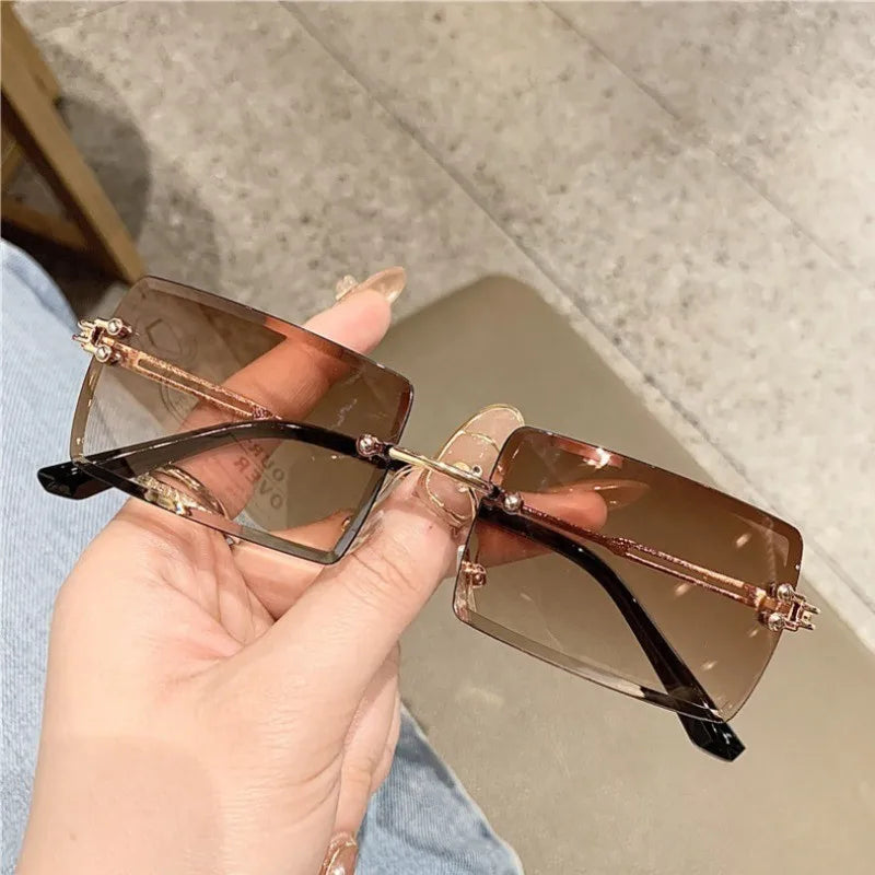 Rimless Gradient Rectangle Sunglasses