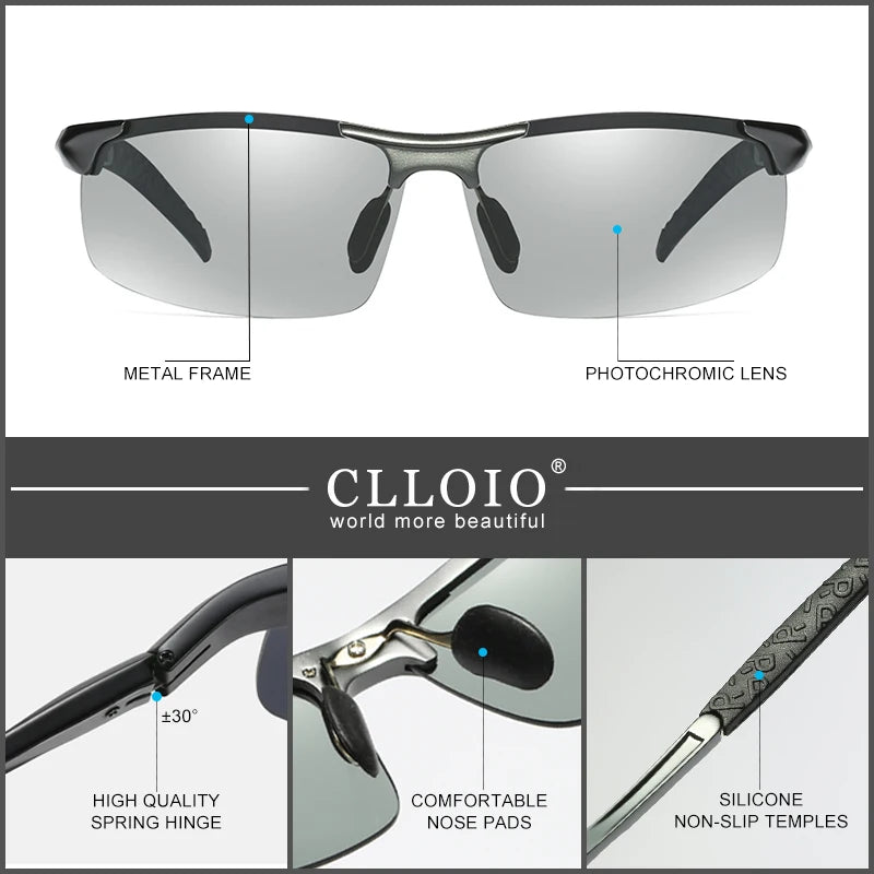 CLLOIO Aluminum-Magnesium Photochromic UV400 Driving Sunglasses
