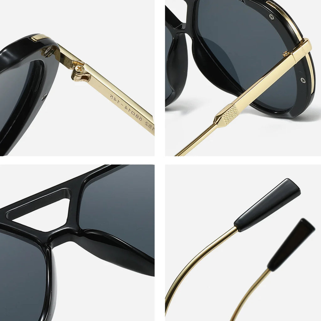 Oversized Colorful Pilot Punk Sunglasses-Leopard/Black